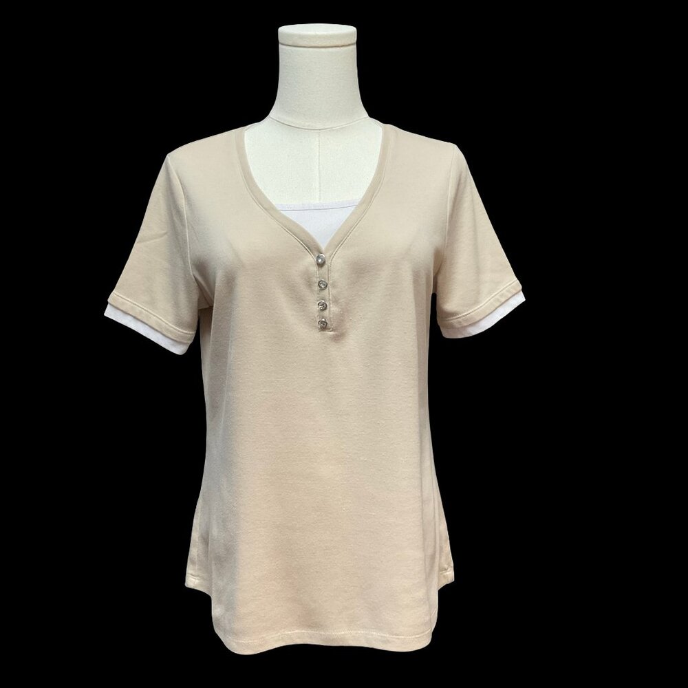 Beige/White w/ Rhinestone Button Detail